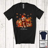 MacnyStore - Personalized Custom Name Golden Retriever Plaid Pumpkins; Thanksgiving Fall Leaves; Family T-Shirt