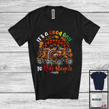 MacnyStore - Personalized Custom Name Good Time To Ride Bicycle; Joyful Thanksgiving Three Turkeys Rainbow T-Shirt