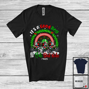 MacnyStore - Personalized Custom Name Good Time To Ride Dirt Bike; Joyful Christmas Three Santa Rainbow T-Shirt