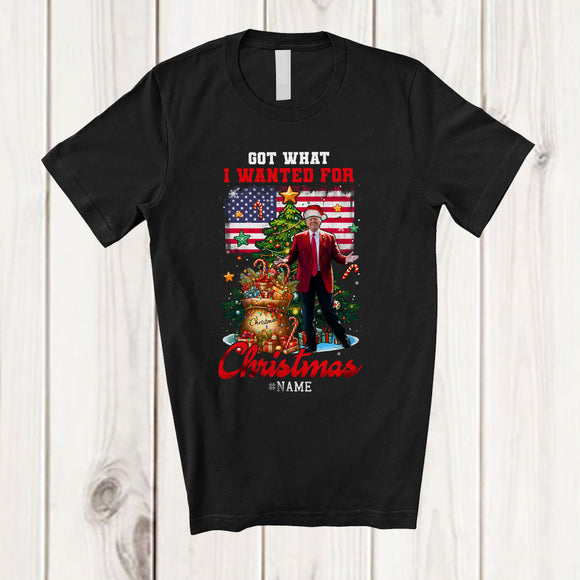 MacnyStore - Personalized Custom Name Got What I Wanted For Christmas; Amazing X-mas Tree US Flag; Trump 2024 T-Shirt