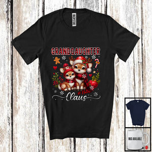 MacnyStore - Personalized Custom Name Granddaughter Claus; Adorable Christmas Red Plaid Reindeer; Family T-Shirt