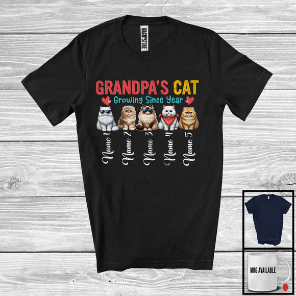 MacnyStore - Personalized Custom Name Grandpa's Cat Growing Since Year, Lovely Father's Day Cat Lover T-Shirt