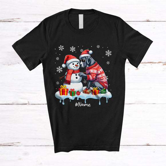 MacnyStore - Personalized Custom Name Great Dane Build Snowman; Lovely Snow Santa Great Dane; Family T-Shirt