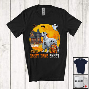 MacnyStore - Personalized Custom Name Great Dane Sheet, Adorable Halloween Moon Boo Ghost Great Dane T-Shirt