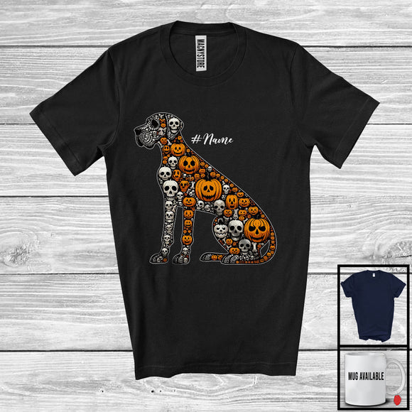 MacnyStore - Personalized Custom Name Great Dane Skull Pumpkin Shape; Creepy Halloween Animal Lover T-Shirt