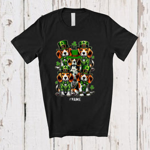 MacnyStore - Personalized Custom Name Group Beagle Leprechaun; Lovely St. Patrick's Day Shamrocks T-Shirt