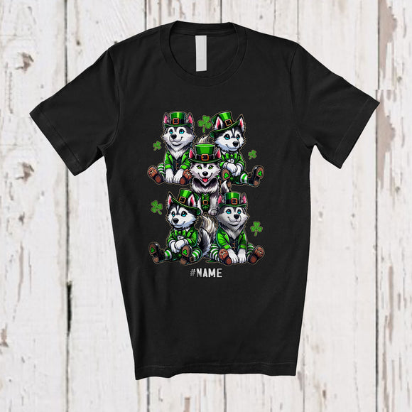 MacnyStore - Personalized Custom Name Group Husky Leprechaun; Lovely St. Patrick's Day Shamrocks T-Shirt