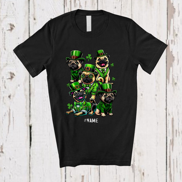 MacnyStore - Personalized Custom Name Group Pug Leprechaun; Lovely St. Patrick's Day Shamrocks T-Shirt