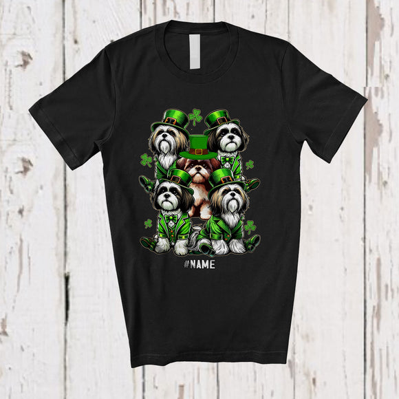 MacnyStore - Personalized Custom Name Group Shih Tzu Leprechaun; Lovely St. Patrick's Day Shamrocks T-Shirt