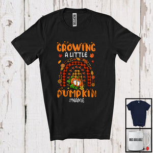 MacnyStore - Personalized Custom Name Growing A Little Pumpkin; Fantastic Thanksgiving Pregnancy; Plaid Rainbow T-Shirt