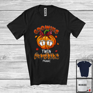 MacnyStore - Personalized Custom Name Growing Twin Pumpkins; Lovely Thanksgiving Leopard Pregnancy T-Shirt