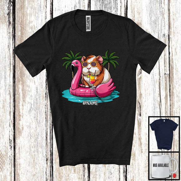 MacnyStore - Personalized Custom Name Guinea Pig On On Flamingo Float; Lovely Summer Hawaii Pool Beach T-Shirt