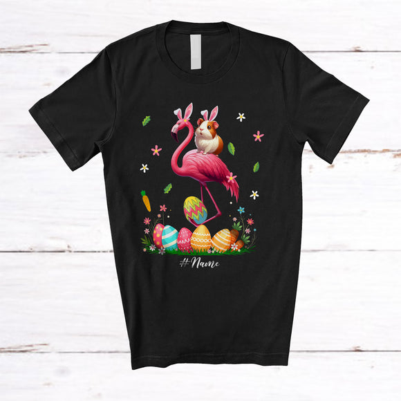 MacnyStore - Personalized Custom Name Guinea Pig Ridding Flamingo; Amazing Easter Eggs Hunting; Family T-Shirt