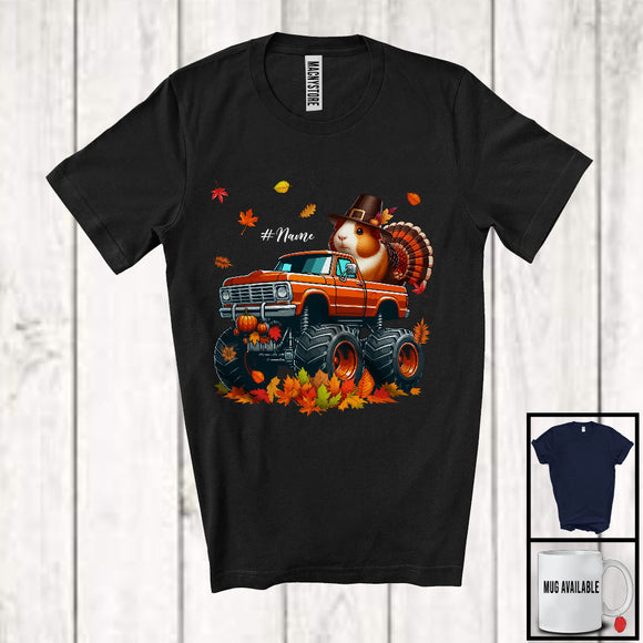 MacnyStore - Personalized Custom Name Guinea Pig Turkey On Monster Truck; Joyful Thanksgiving Fall Leaf T-Shirt