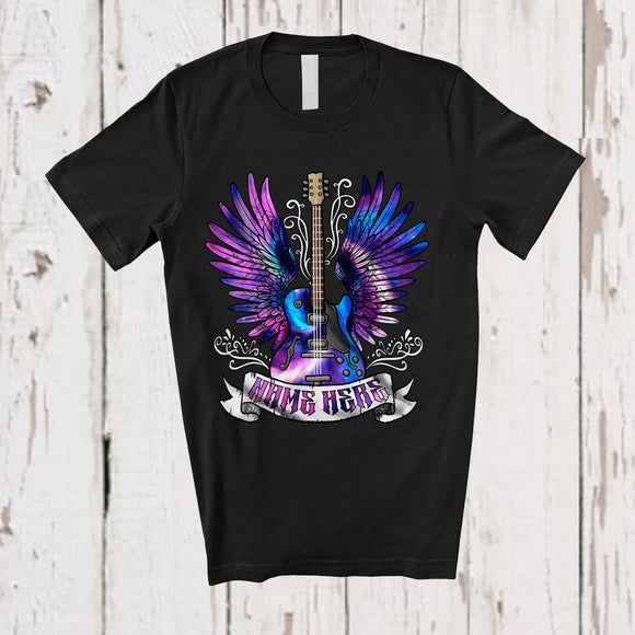 MacnyStore - Personalized Custom Name Guitar Wings; Joyful Guitarist Girl; Music Guitar Player Lover T-Shirt