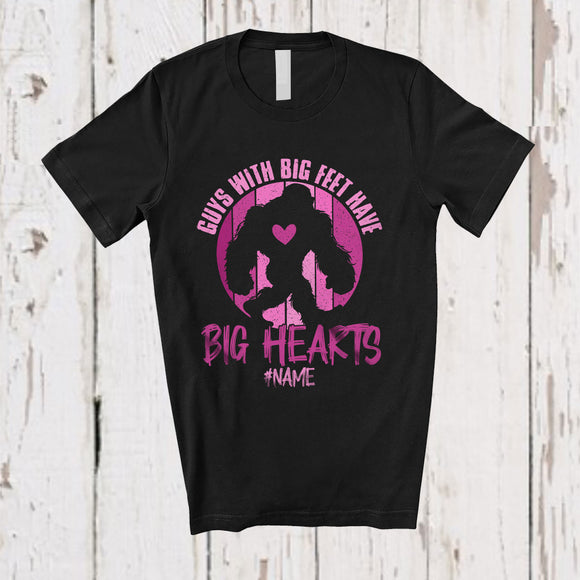 MacnyStore - Personalized Custom Name Guys With Big Feet Big Hearts; Amazing Valentine Bigfoot; Pink Retro T-Shirt