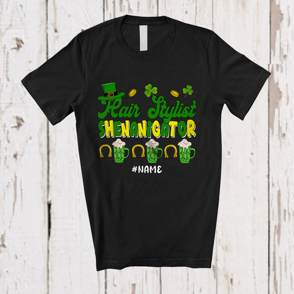 MacnyStore - Personalized Custom Name Hair Stylist Shenanigator; Proud St. Patrick's Day Jobs; Beer Drinking T-Shirt