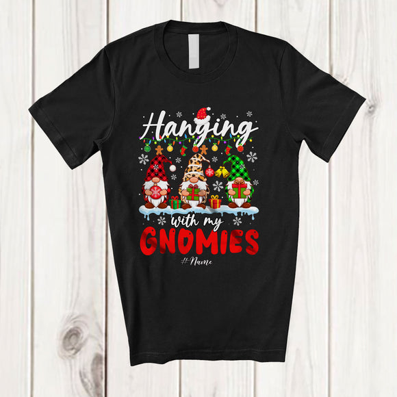 MacnyStore - Personalized Custom Name Hanging With My Gnomies; Amusing Christmas Leopard Plaid Three Gnomes T-Shirt