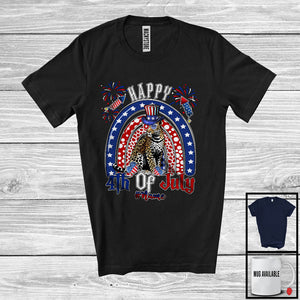 MacnyStore - Personalized Custom Name Happy 4th Of July, Humorous American Flag Rainbow Leopard, Patriotic T-Shirt