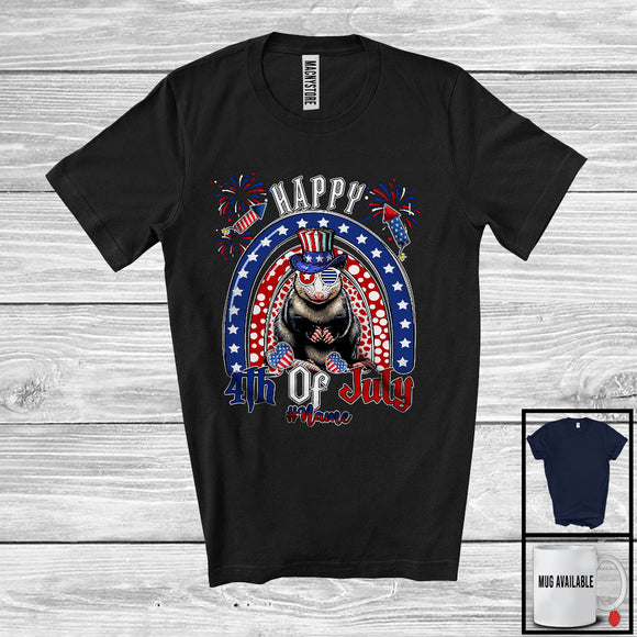 MacnyStore - Personalized Custom Name Happy 4th Of July, Humorous American Flag Rainbow Opossum, Patriotic T-Shirt