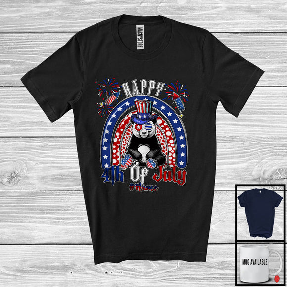 MacnyStore - Personalized Custom Name Happy 4th Of July, Humorous American Flag Rainbow Panda, Patriotic T-Shirt