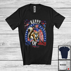 MacnyStore - Personalized Custom Name Happy 4th Of July, Humorous American Flag Rainbow Squirrel, Patriotic T-Shirt