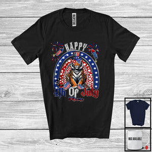 MacnyStore - Personalized Custom Name Happy 4th Of July, Humorous American Flag Rainbow Tiger, Patriotic T-Shirt