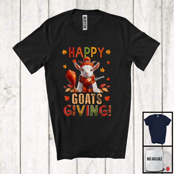 MacnyStore - Personalized Custom Name Happy Goatsgiving; Adorable Thanksgiving Goat Lover; Fall Leaves T-Shirt