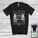 MacnyStore - Personalized Custom Name Happy HanukCat; Lovely Hanukkah Sweater Two Cat Menorah; Family T-Shirt