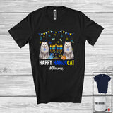 MacnyStore - Personalized Custom Name Happy HanukCat; Lovely Hanukkah Two Cat Menorah Lover; Family T-Shirt