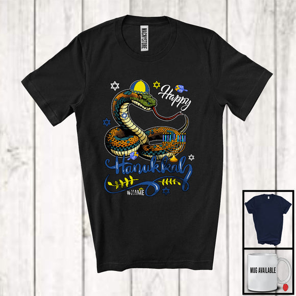 MacnyStore - Personalized Custom Name Happy Hanukkah; Adorable Chanukah Snake With Menorah; Animal T-Shirt