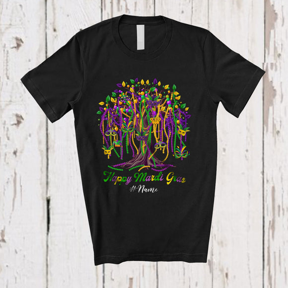 MacnyStore - Personalized Custom Name Happy Mardi Gras; Adorable Mardi Gras Beads Tree; Festival Parades T-Shirt