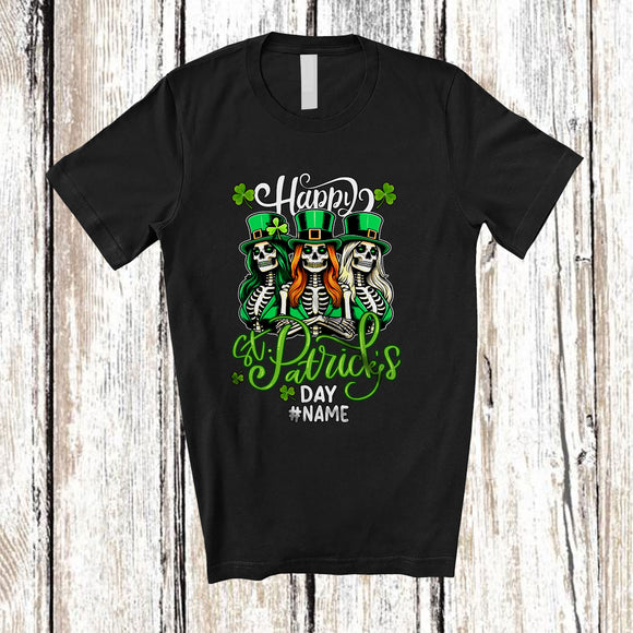 MacnyStore - Personalized Custom Name Happy St. Patrick's Day; Amazing Three Irish Women Leprechaun Skeleton T-Shirt