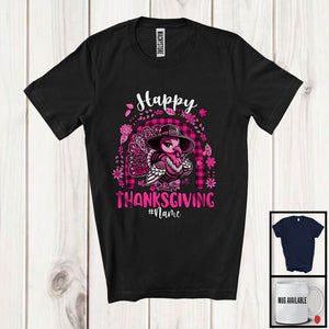 MacnyStore - Personalized Custom Name Happy Thanksgiving; Humorous Pink Turkey Rainbow; Women Family T-Shirt