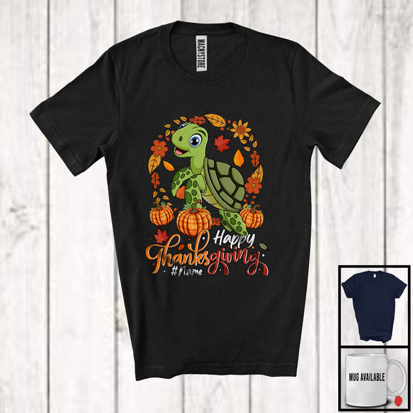 MacnyStore - Personalized Custom Name Happy Thanksgiving; Lovely Turtle Pumpkin Fall Leaves; Sea Animal T-Shirt