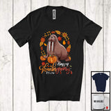 MacnyStore - Personalized Custom Name Happy Thanksgiving; Lovely Walrus Pumpkin Fall Leaves; Sea Animal T-Shirt