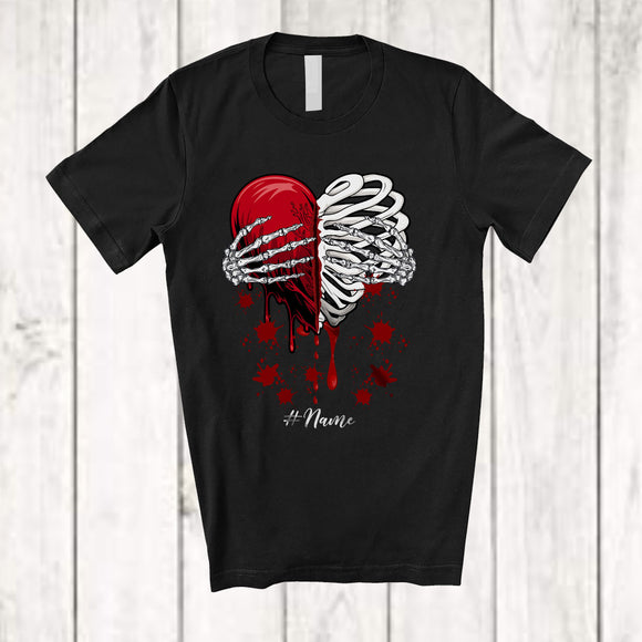 MacnyStore - Personalized Custom Name Heart Half Skeleton; Scary Valentine Skeleton Hands Holding Heart T-Shirt