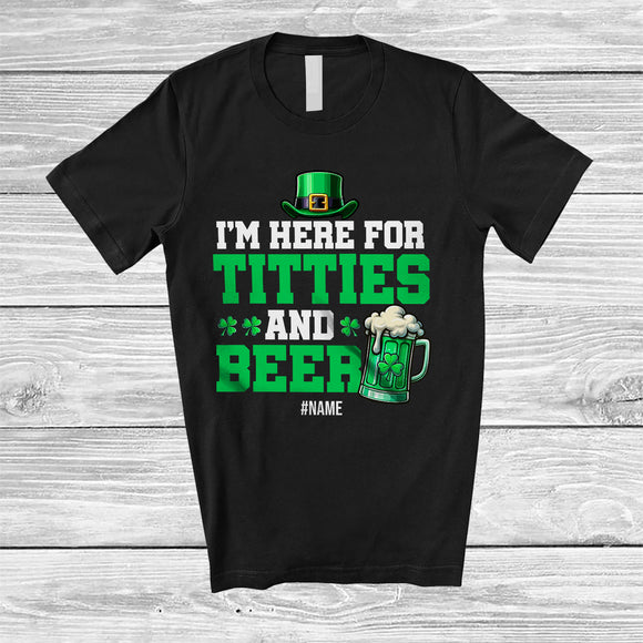 MacnyStore - Personalized Custom Name Here For Titties And Beer; Humorous St. Patrick's Day Drinking Drunker T-Shirt