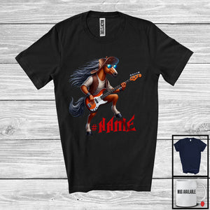 MacnyStore - Personalized Custom Name Horse Playing Guitar Rock; Joyful Music Bass Guitar Farmer T-Shirt