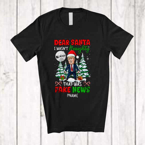 MacnyStore - Personalized Custom Name I Wasn't Naughty Fake News; Amazing Christmas Trump Santa T-Shirt