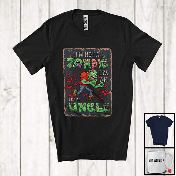 MacnyStore - Personalized Custom Name I'm Not A Zombie I'm An Uncle; Scary Halloween Family Group T-Shirt