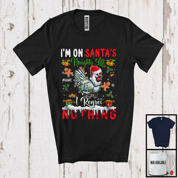 MacnyStore - Personalized Custom Name I'm On Santa's Naughty List, Sarcastic Christmas Chicken, Farmer X-mas T-Shirt