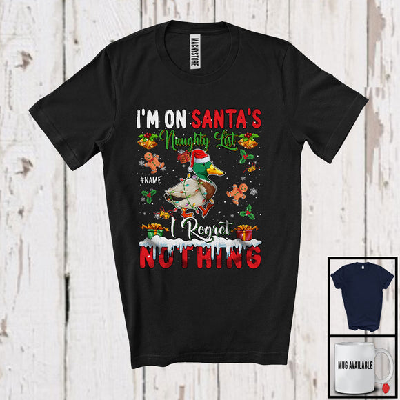 MacnyStore - Personalized Custom Name I'm On Santa's Naughty List, Sarcastic Christmas Duck, Farmer X-mas T-Shirt
