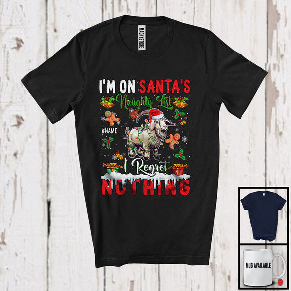 MacnyStore - Personalized Custom Name I'm On Santa's Naughty List, Sarcastic Christmas Goat, Farmer X-mas T-Shirt