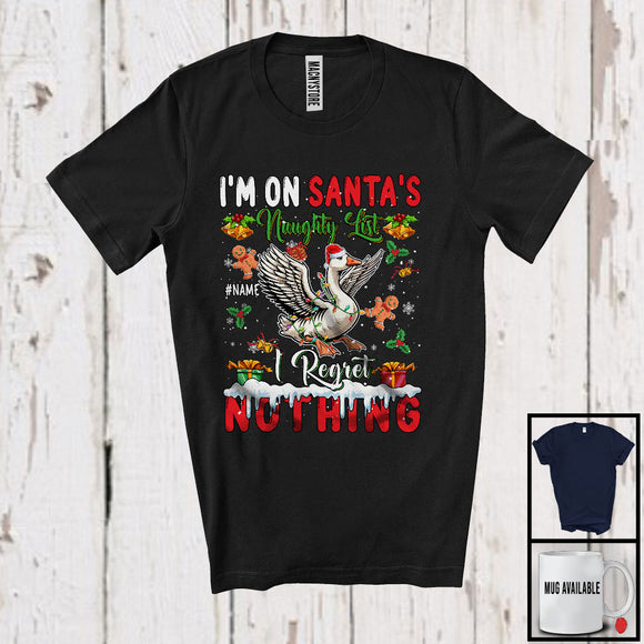 MacnyStore - Personalized Custom Name I'm On Santa's Naughty List, Sarcastic Christmas Goose, Farmer X-mas T-Shirt