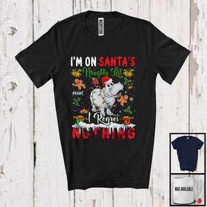 MacnyStore - Personalized Custom Name I'm On Santa's Naughty List, Sarcastic Christmas Hippo, Family X-mas T-Shirt