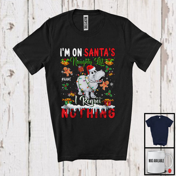 MacnyStore - Personalized Custom Name I'm On Santa's Naughty List, Sarcastic Christmas Hippo, Family X-mas T-Shirt