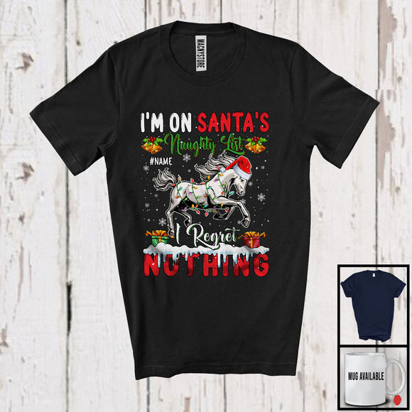 MacnyStore - Personalized Custom Name I'm On Santa's Naughty List, Sarcastic Christmas Horse, Farmer X-mas T-Shirt