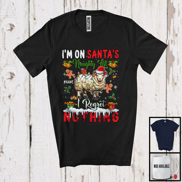 MacnyStore - Personalized Custom Name I'm On Santa's Naughty List, Sarcastic Christmas Sheep, Farmer X-mas T-Shirt