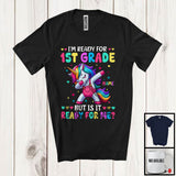 MacnyStore - Personalized Custom Name I'm Ready For 1st Grade; Joyful Back To School Dabbing Unicorn T-Shirt